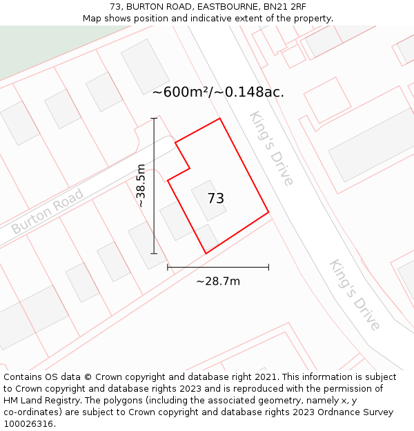 73, BURTON ROAD, EASTBOURNE, BN21 2RF: Plot and title map