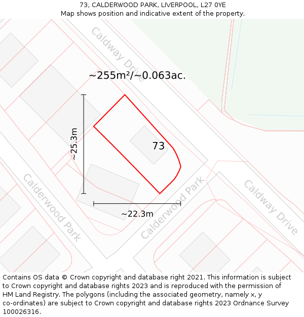 73, CALDERWOOD PARK, LIVERPOOL, L27 0YE: Plot and title map