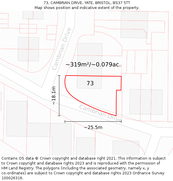 73, CAMBRIAN DRIVE, YATE, BRISTOL, BS37 5TT: Plot and title map