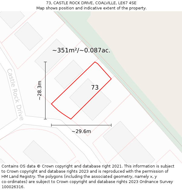 73, CASTLE ROCK DRIVE, COALVILLE, LE67 4SE: Plot and title map