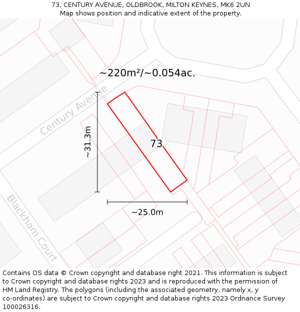 73, CENTURY AVENUE, OLDBROOK, MILTON KEYNES, MK6 2UN: Plot and title map