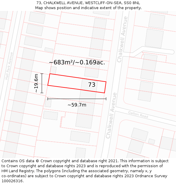 73, CHALKWELL AVENUE, WESTCLIFF-ON-SEA, SS0 8NL: Plot and title map