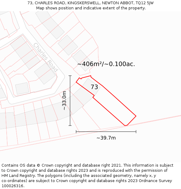 73, CHARLES ROAD, KINGSKERSWELL, NEWTON ABBOT, TQ12 5JW: Plot and title map