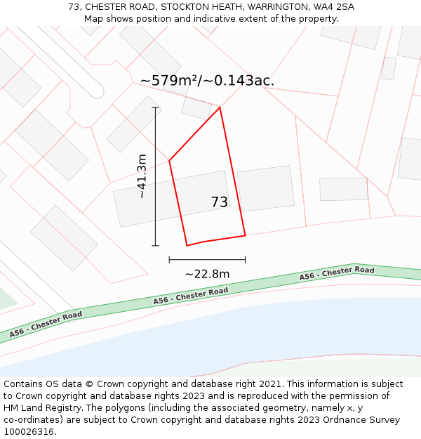 73, CHESTER ROAD, STOCKTON HEATH, WARRINGTON, WA4 2SA: Plot and title map