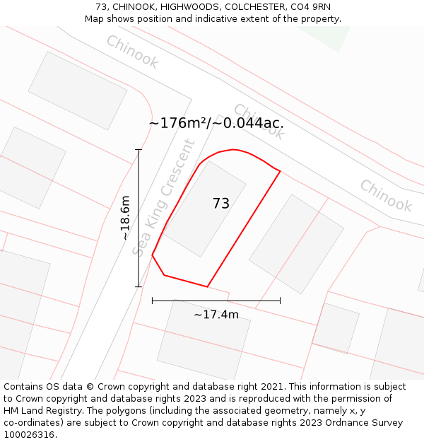 73, CHINOOK, HIGHWOODS, COLCHESTER, CO4 9RN: Plot and title map