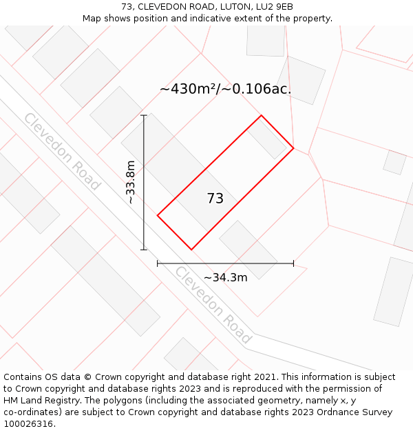 73, CLEVEDON ROAD, LUTON, LU2 9EB: Plot and title map