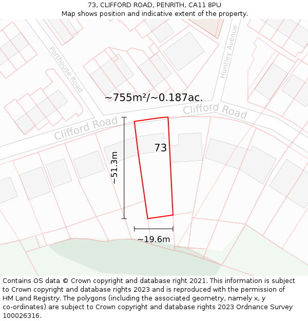 73, CLIFFORD ROAD, PENRITH, CA11 8PU: Plot and title map