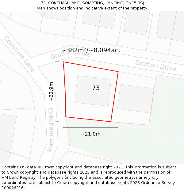 73, COKEHAM LANE, SOMPTING, LANCING, BN15 9SJ: Plot and title map