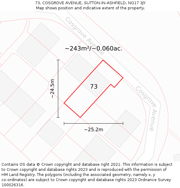 73, COSGROVE AVENUE, SUTTON-IN-ASHFIELD, NG17 3JY: Plot and title map