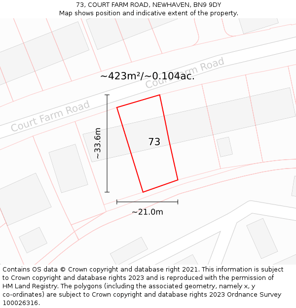 73, COURT FARM ROAD, NEWHAVEN, BN9 9DY: Plot and title map