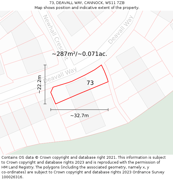 73, DEAVALL WAY, CANNOCK, WS11 7ZB: Plot and title map