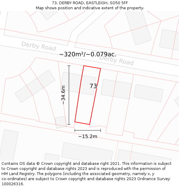 73, DERBY ROAD, EASTLEIGH, SO50 5FF: Plot and title map