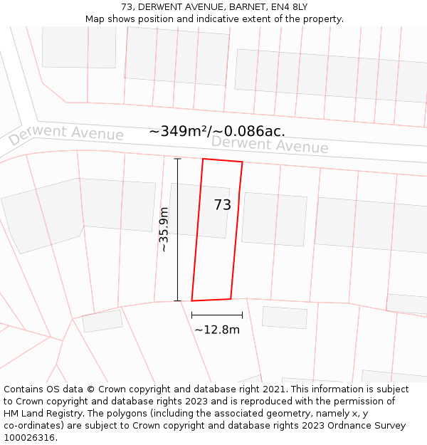 73, DERWENT AVENUE, BARNET, EN4 8LY: Plot and title map