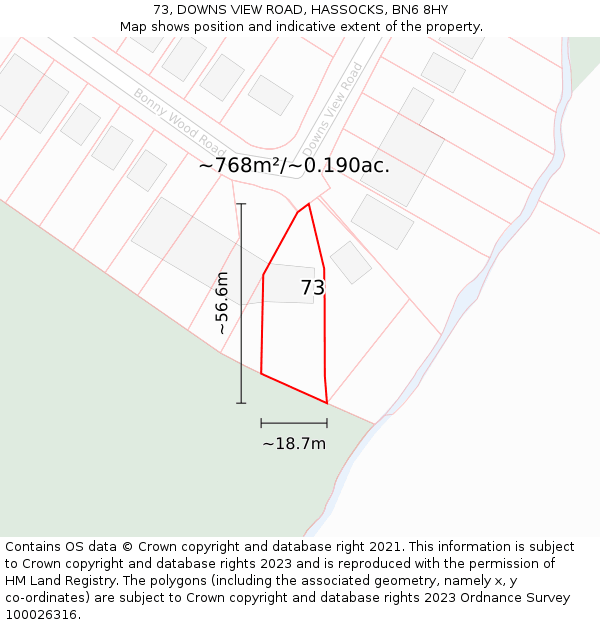 73, DOWNS VIEW ROAD, HASSOCKS, BN6 8HY: Plot and title map