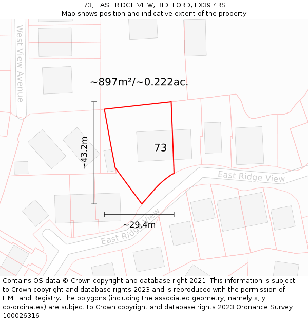 73, EAST RIDGE VIEW, BIDEFORD, EX39 4RS: Plot and title map