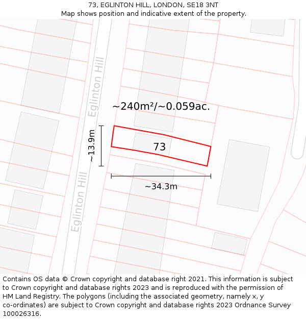 73, EGLINTON HILL, LONDON, SE18 3NT: Plot and title map