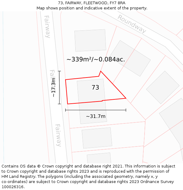 73, FAIRWAY, FLEETWOOD, FY7 8RA: Plot and title map