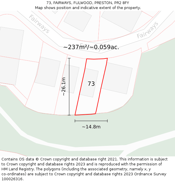 73, FAIRWAYS, FULWOOD, PRESTON, PR2 8FY: Plot and title map