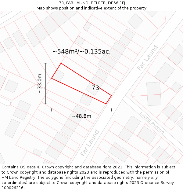 73, FAR LAUND, BELPER, DE56 1FJ: Plot and title map