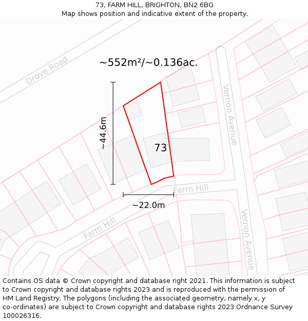 73, FARM HILL, BRIGHTON, BN2 6BG: Plot and title map