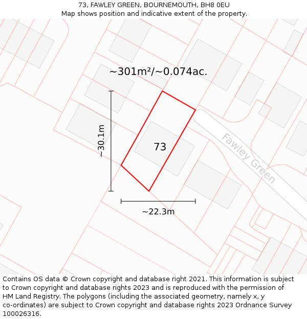 73, FAWLEY GREEN, BOURNEMOUTH, BH8 0EU: Plot and title map