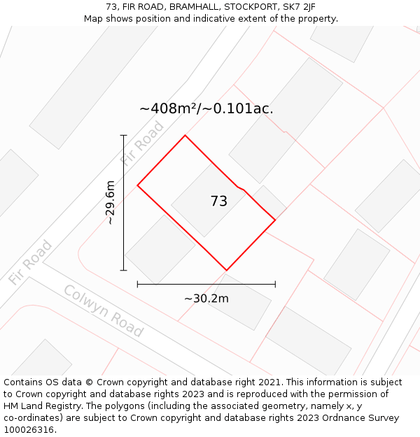 73, FIR ROAD, BRAMHALL, STOCKPORT, SK7 2JF: Plot and title map