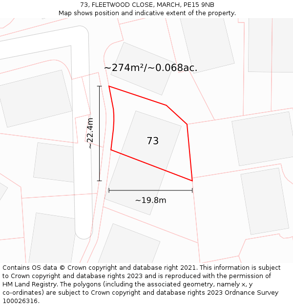 73, FLEETWOOD CLOSE, MARCH, PE15 9NB: Plot and title map