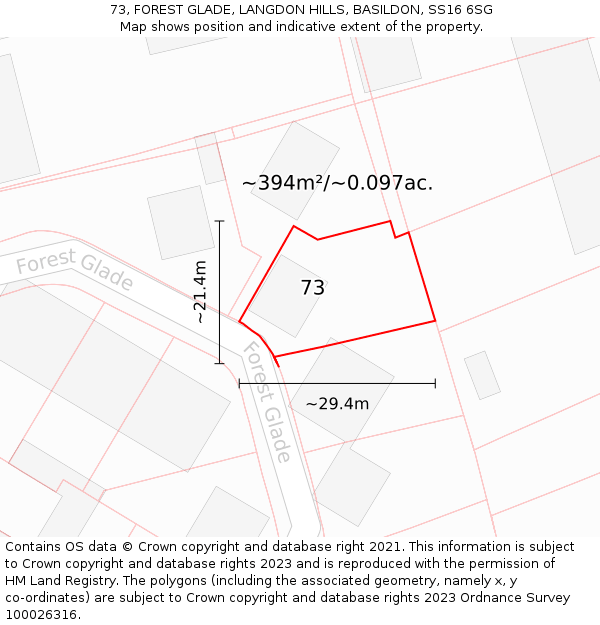 73, FOREST GLADE, LANGDON HILLS, BASILDON, SS16 6SG: Plot and title map