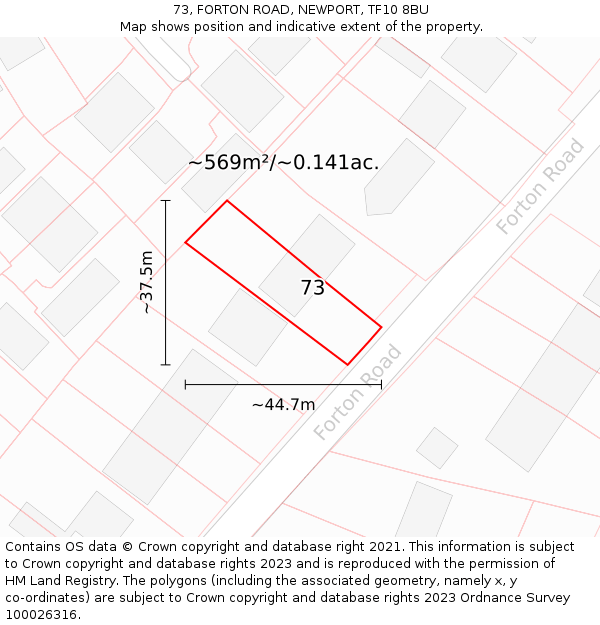 73, FORTON ROAD, NEWPORT, TF10 8BU: Plot and title map