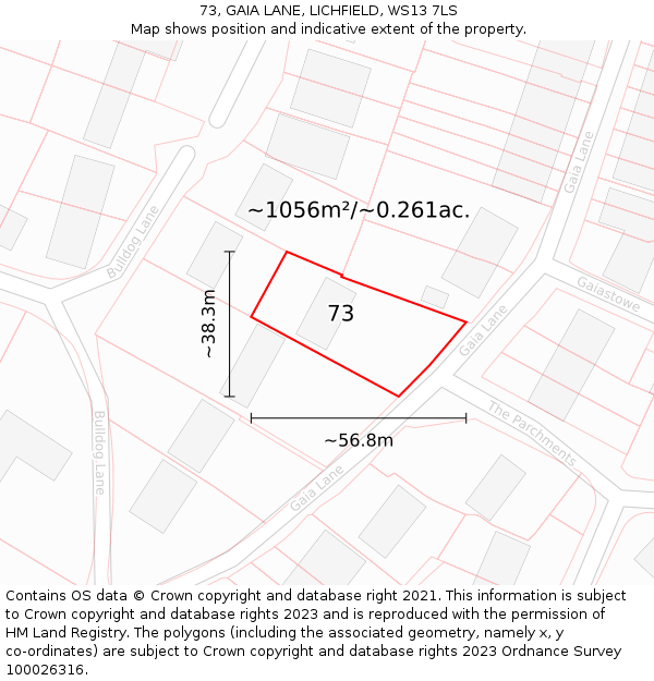 73, GAIA LANE, LICHFIELD, WS13 7LS: Plot and title map