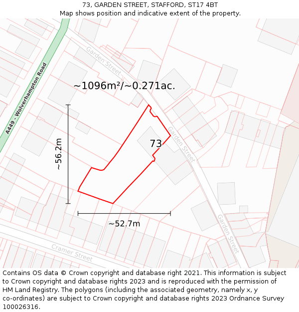 73, GARDEN STREET, STAFFORD, ST17 4BT: Plot and title map