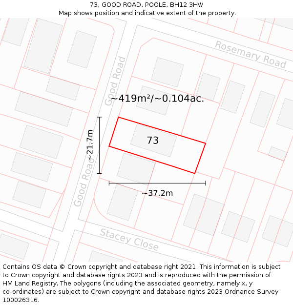 73, GOOD ROAD, POOLE, BH12 3HW: Plot and title map