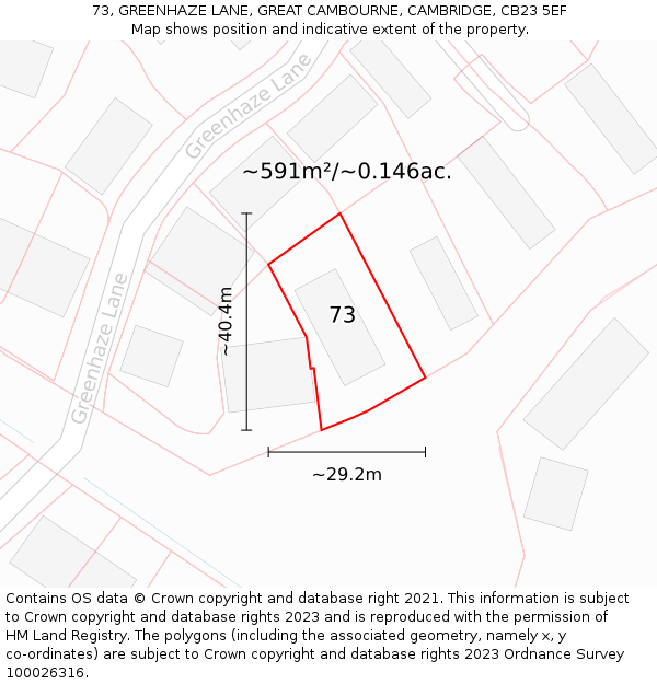 73, GREENHAZE LANE, GREAT CAMBOURNE, CAMBRIDGE, CB23 5EF: Plot and title map