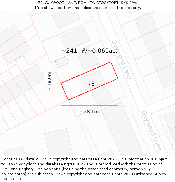 73, GUYWOOD LANE, ROMILEY, STOCKPORT, SK6 4AW: Plot and title map