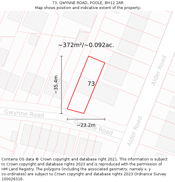 73, GWYNNE ROAD, POOLE, BH12 2AR: Plot and title map