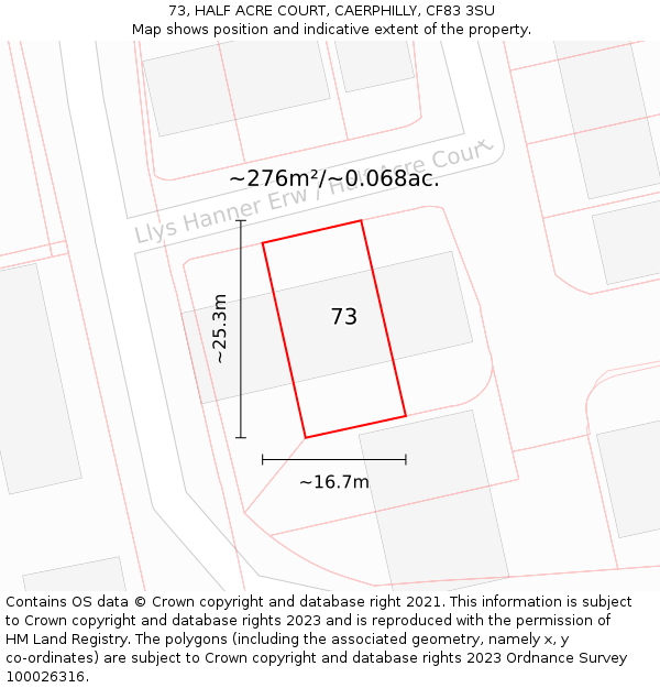 73, HALF ACRE COURT, CAERPHILLY, CF83 3SU: Plot and title map