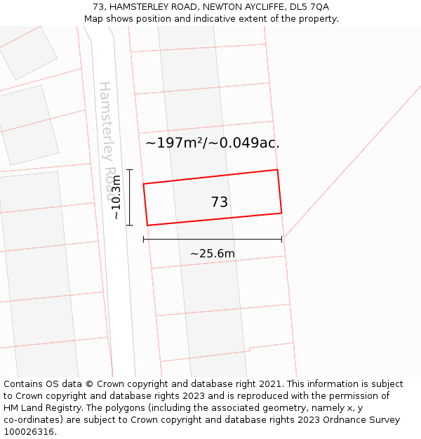 73, HAMSTERLEY ROAD, NEWTON AYCLIFFE, DL5 7QA: Plot and title map