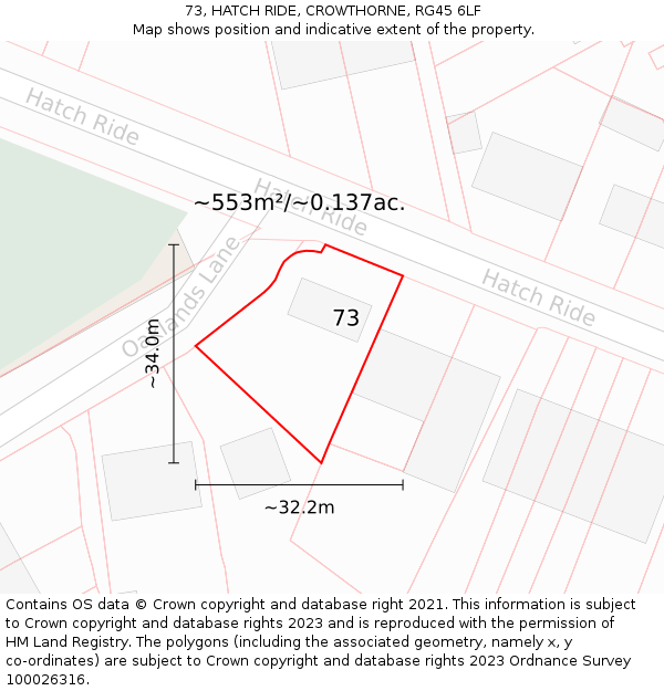 73, HATCH RIDE, CROWTHORNE, RG45 6LF: Plot and title map