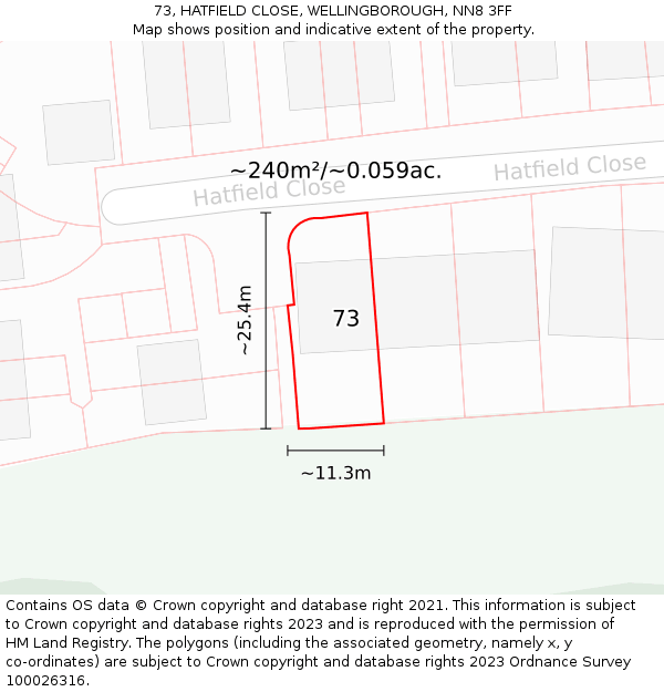 73, HATFIELD CLOSE, WELLINGBOROUGH, NN8 3FF: Plot and title map