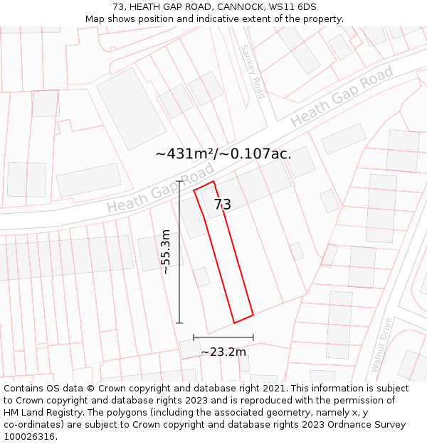 73, HEATH GAP ROAD, CANNOCK, WS11 6DS: Plot and title map