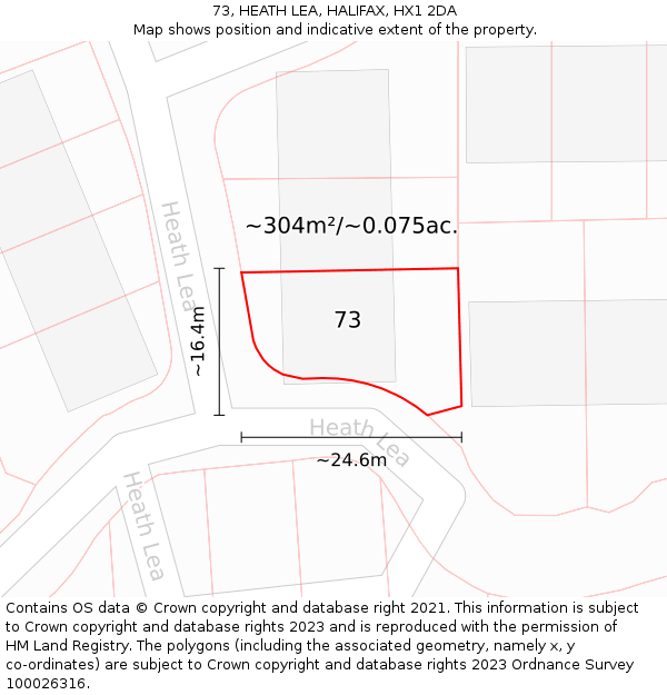 73, HEATH LEA, HALIFAX, HX1 2DA: Plot and title map