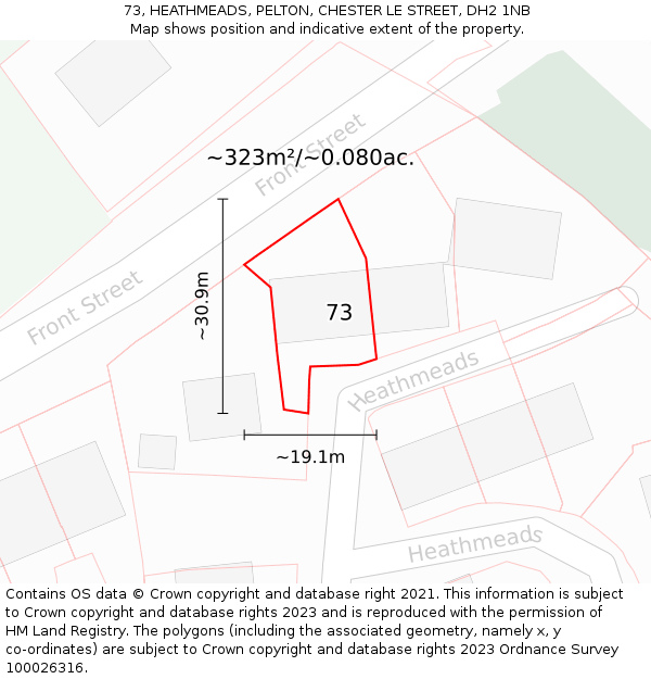 73, HEATHMEADS, PELTON, CHESTER LE STREET, DH2 1NB: Plot and title map