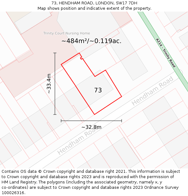73, HENDHAM ROAD, LONDON, SW17 7DH: Plot and title map
