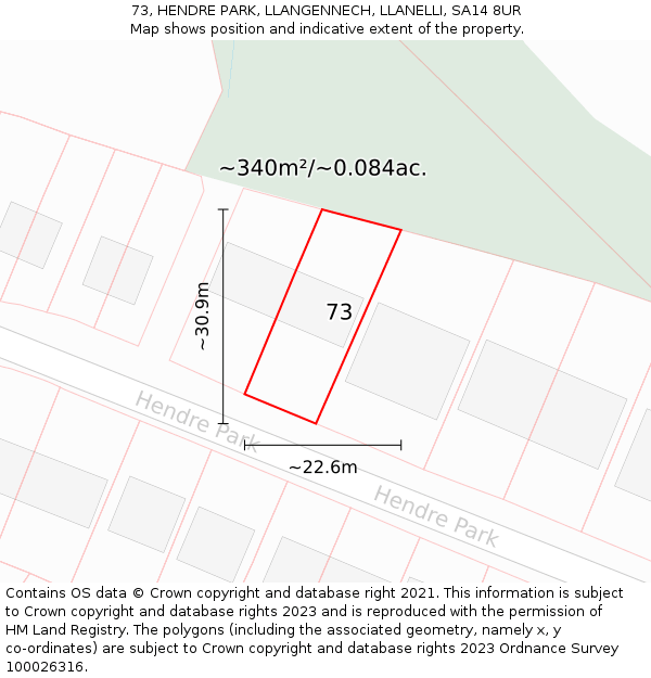 73, HENDRE PARK, LLANGENNECH, LLANELLI, SA14 8UR: Plot and title map