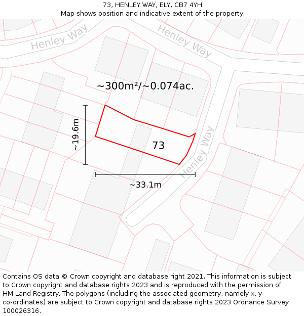 73, HENLEY WAY, ELY, CB7 4YH: Plot and title map