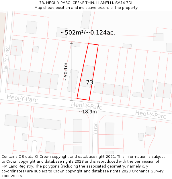 73, HEOL Y PARC, CEFNEITHIN, LLANELLI, SA14 7DL: Plot and title map