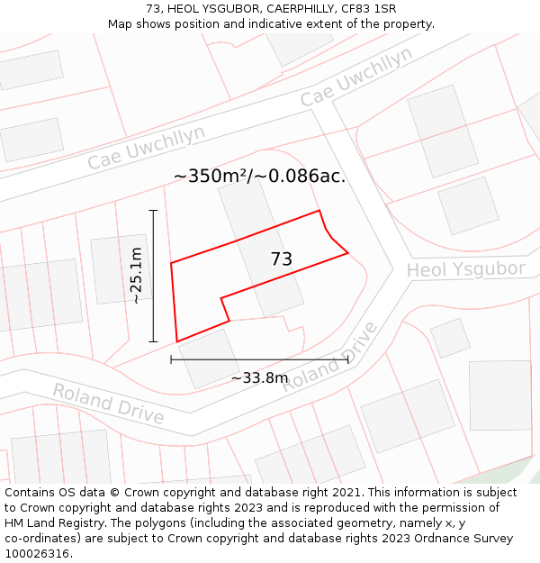 73, HEOL YSGUBOR, CAERPHILLY, CF83 1SR: Plot and title map