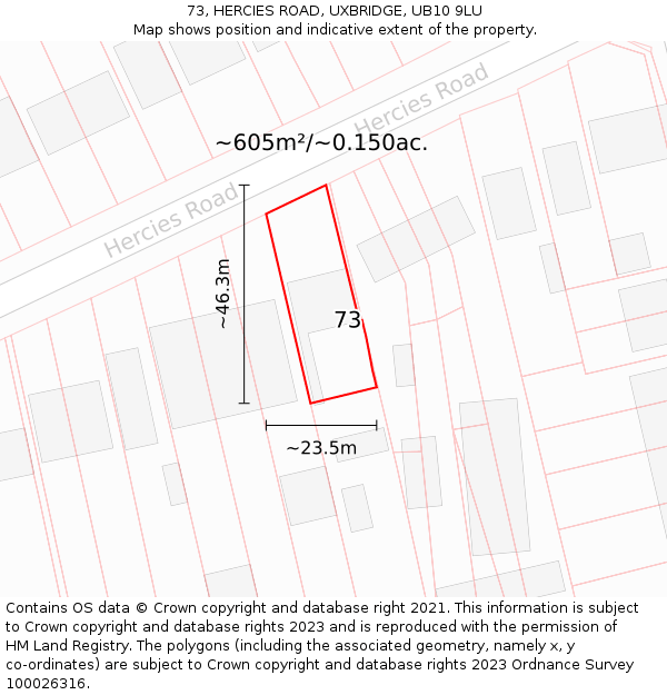 73, HERCIES ROAD, UXBRIDGE, UB10 9LU: Plot and title map