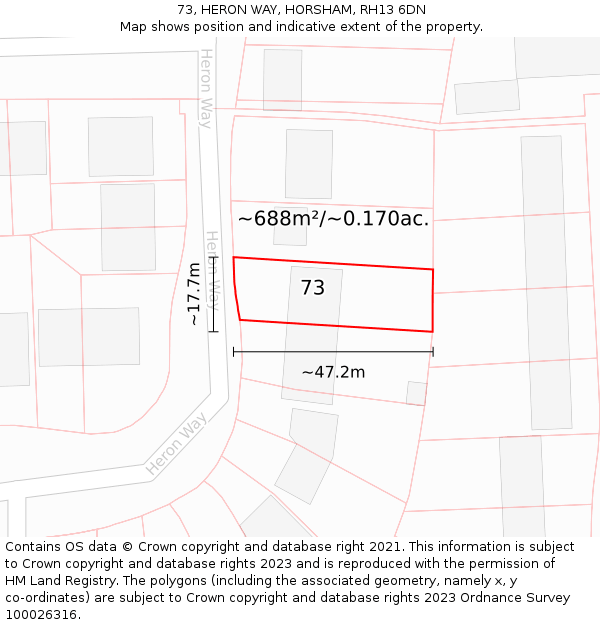 73, HERON WAY, HORSHAM, RH13 6DN: Plot and title map