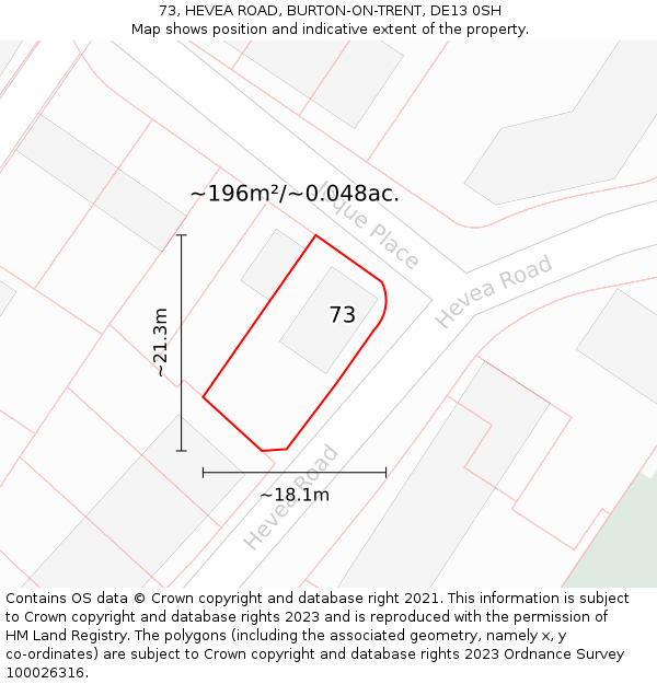 73, HEVEA ROAD, BURTON-ON-TRENT, DE13 0SH: Plot and title map